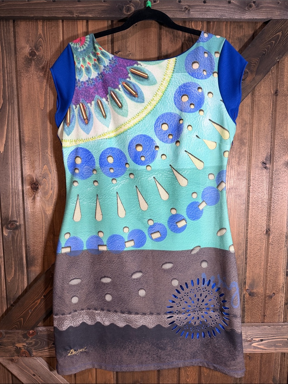 Desigual Royal Blue Lined Garment with Floral Label Accent